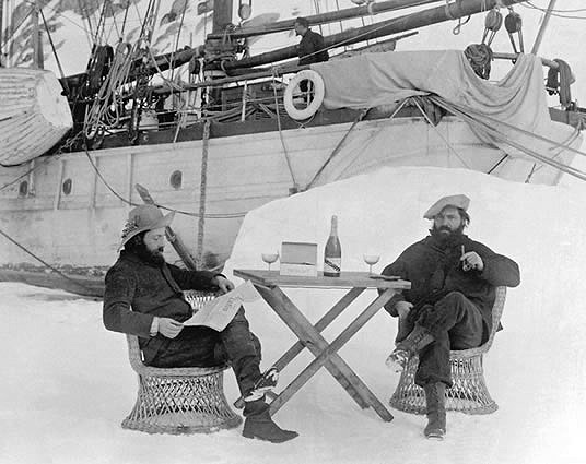 Chilling outside the 'Français' with champagne on Bastille Day, 1904. http://www.coolantarctica.com/Antarctica%20fact%20file/History/antarctic_whos_who_charcot_francais.htm