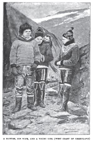 A Hunter, His Wife and a Young Girl on West Coast of Greenland